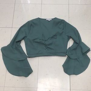 Teal Cropped Adjustable Shirt with Flow-y Sleeves